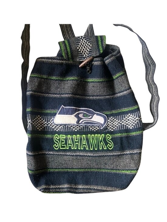 Seattle Seahawks Other - Seattle Seahawks Woven Backpack Black White w Navy Green Logo 15x15x6 30" Straps